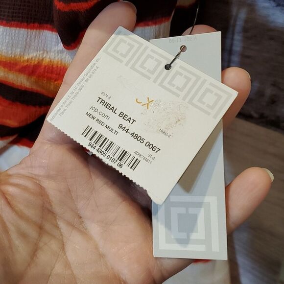 Liz Claiborne Sz 3X Tribal Beat Orange Stripe Open Front Kimono Blouse New 824 - Picture 6 of 9